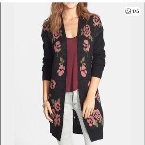 Nordstrom Floral Black and Pink Frenchi black women cardigan small wool blend